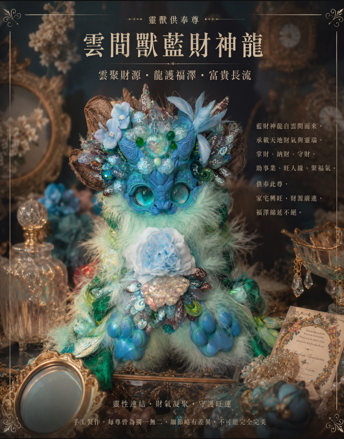 雲間獸藍財神龍|雲聚財源 龍護福澤 富貴長流